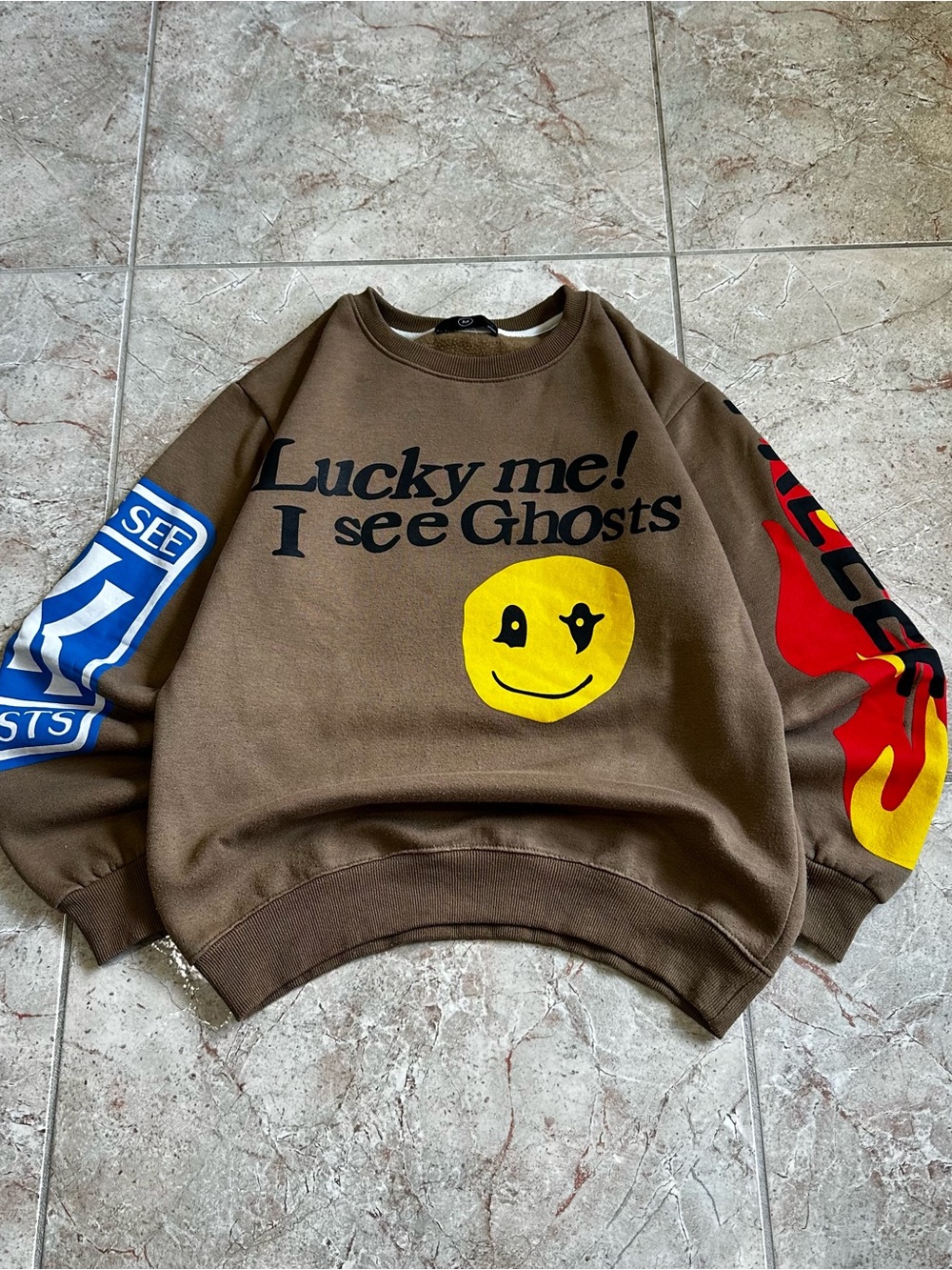 Lucky Me! I See Ghosts Brown Graphic Crewneck Sweater